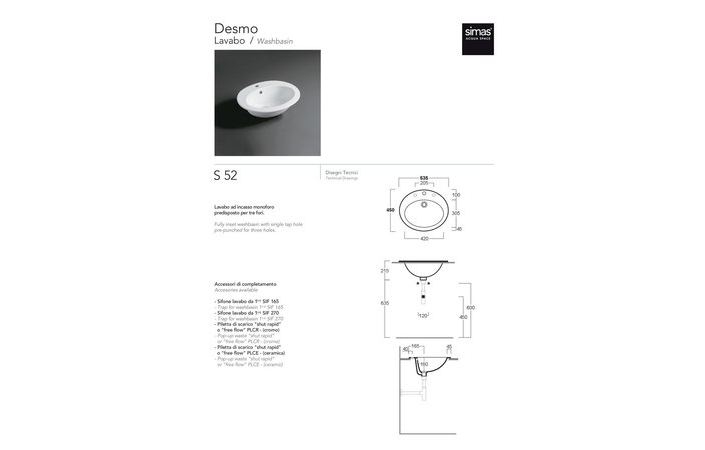 Умывальник S 52 Desmo (S52) Glossy white SIMAS - Зображення 169694-32501.jpg