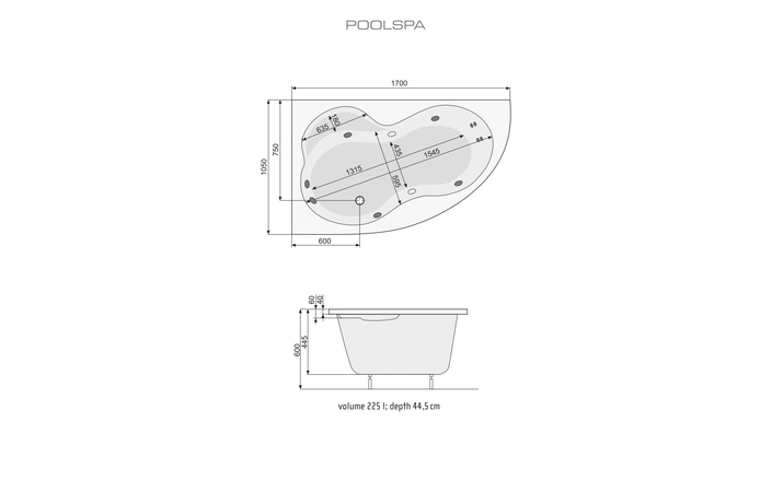 Ванна ассиметричная левая Mistral 170х105, POOL SPA - Зображення 169720-b2ff2.jpg