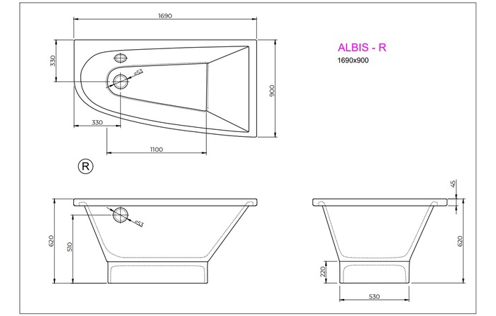 Ванна ALBIS R 170x90 White StudioStone - Зображення 171920224-b2fd4.jpg