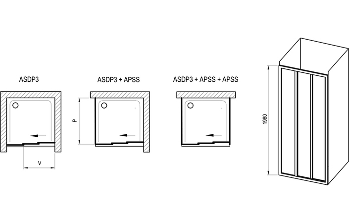 Душевые двери трехэлементные ASDP3-110 1980 Grape White RAVAK - Зображення 17421819-6ed91.jpg