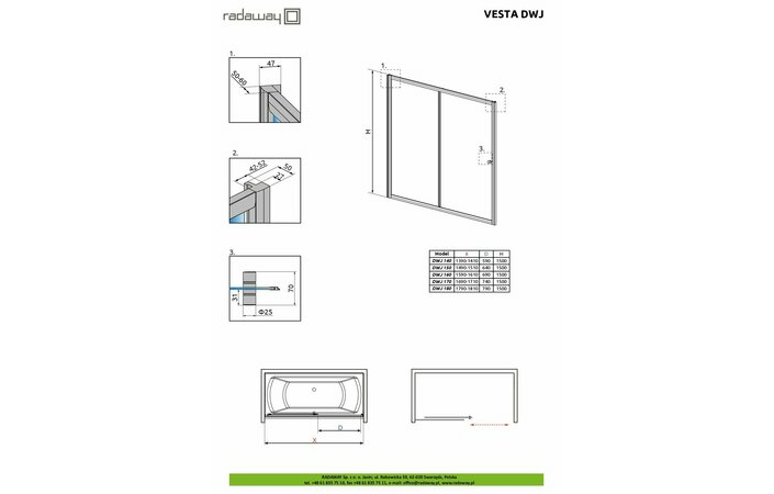 Двері для ванни Vesta DWJ 160 209116-01-06 RADAWAY - Зображення 1749824-4da4d.jpg