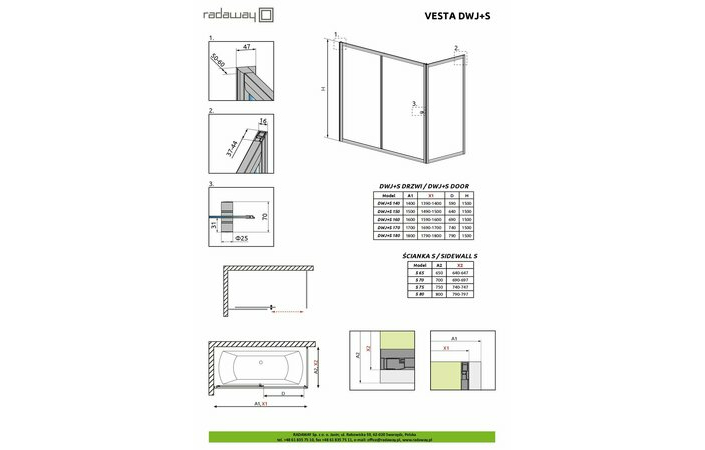 Двері для ванни Vesta DWJ 160 209116-01-06 RADAWAY - Зображення 1749824-c1a38.jpg