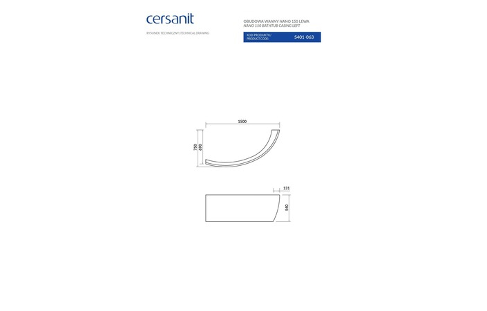 Панель для ванны левая Nano 150, Cersanit - Зображення 176142-09cd7.jpg