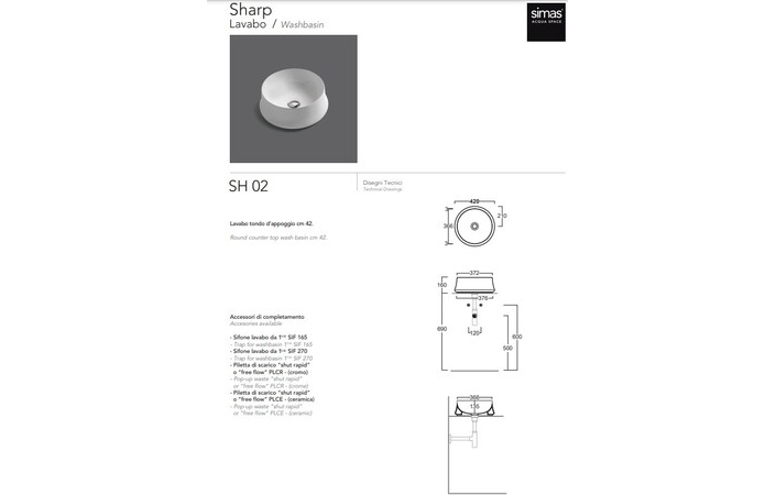 Умивальник Sharp SH02 Sabbia matt SIMAS - Зображення 177397-607e8.jpg