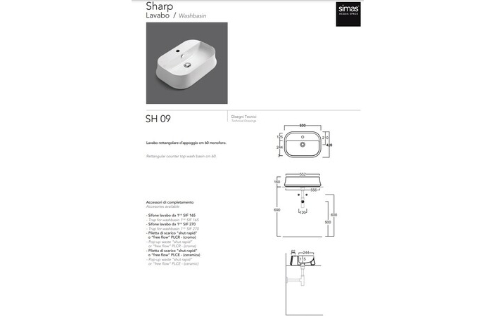 Умивальник Sharp SH 09 White Glossy SIMAS - Зображення 177404-7b226.jpg