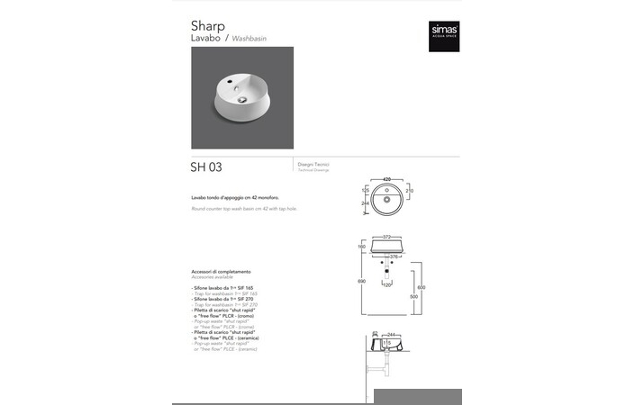 Умивальник Sharp SH 03 White matt SIMAS - Зображення 177406-6a75c.jpg