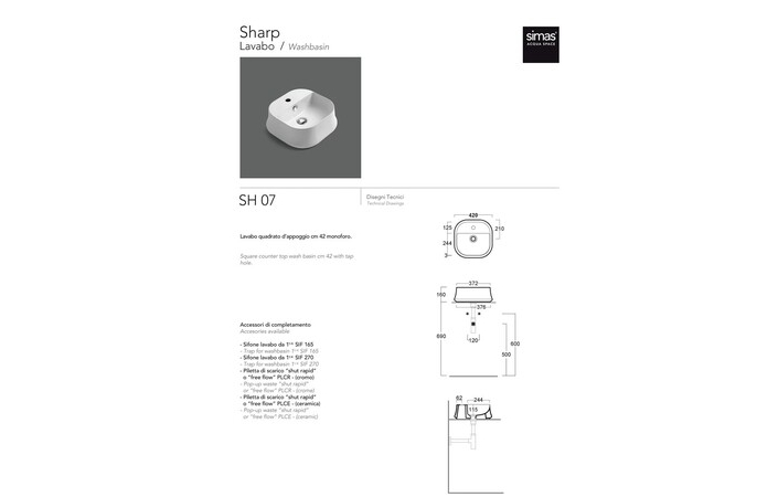 Умивальник Sharp SH 07 Mirto matte SIMAS - Зображення 177410-96d0a.jpg