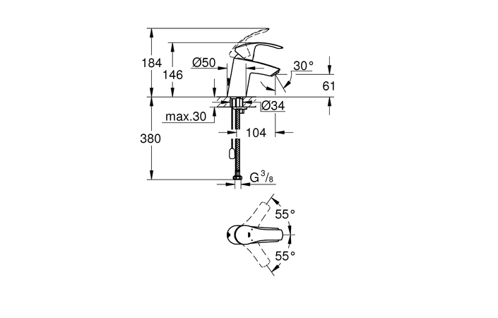 Смеситель для умывальника S-Size Eurosmart 33188002 Grohe - Зображення 1774644-b40f6.jpg