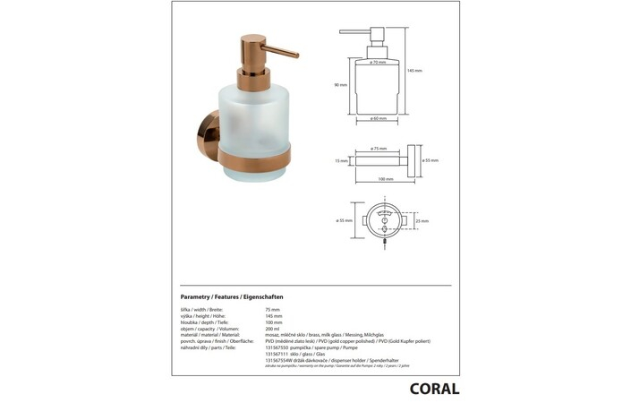 Дозатор для рідкого мила Coral 158109102 Bemeta - Зображення 178746731-0e890.jpg