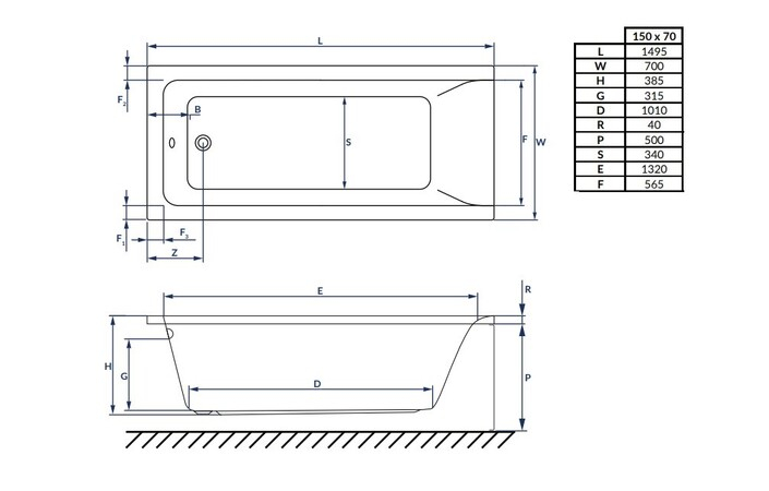 Ванна прямокутна з сифоном Amelia 150x70 RADAWAY - Зображення 182550264-1c219.jpg