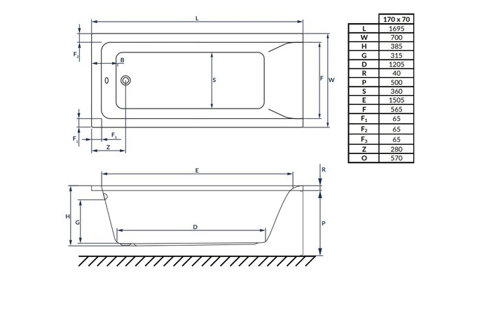 Ванна прямоугольная с сифоном Amelia 170x70 RADAWAY - Зображення 182550266-1fc0d.jpg