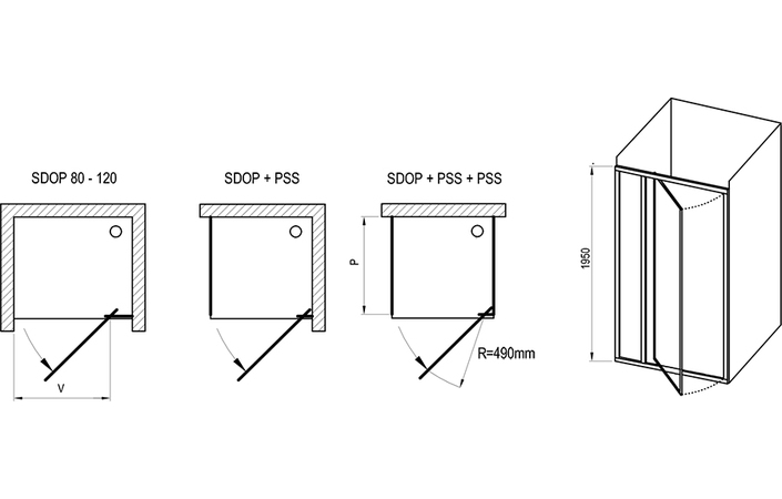 Душевые двери двухэлементные SDOP-90 1950 Transparent White RAVAK - Зображення 1828320-b2aff.jpg