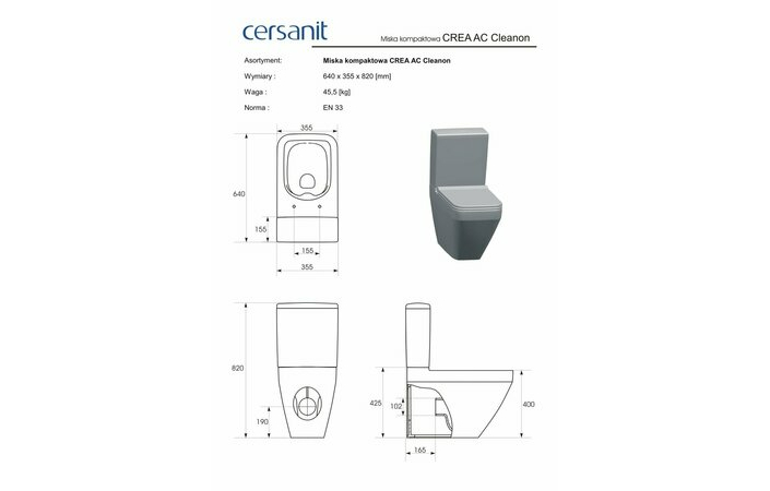 Бачок для унітаза Crea 011 (CCTZ1008107305) Cersanit - Зображення 1837033-1bc68.jpg