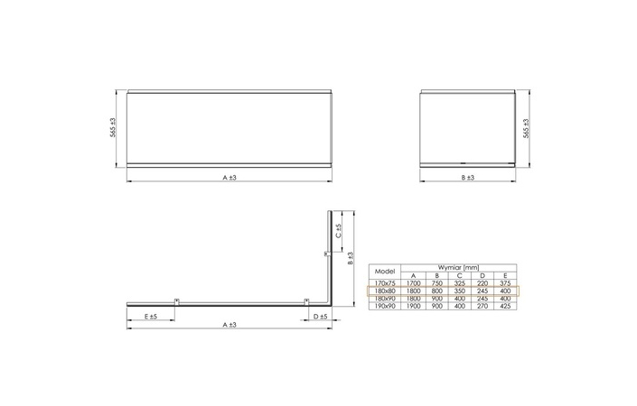 Панель для ванны L- образная левая Linea 180x80, Roca - Зображення 1839460-0566a.jpg