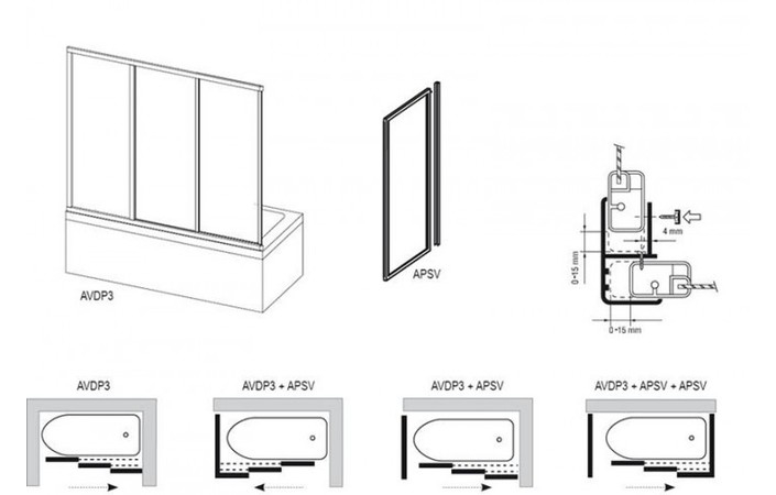 Двери для ванны трехэлементные AVDP3-120 Transparent, (40VG0102Z1) RAVAK - Зображення 1853255-b105c.jpg