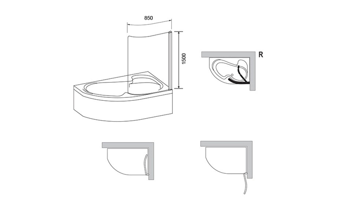 Шторка для ванны одноэлементная CVSK1 ROSA 140-150 R Transparent, (7QRM0100Y1) RAVAK - Зображення 1853312-4347a.jpg
