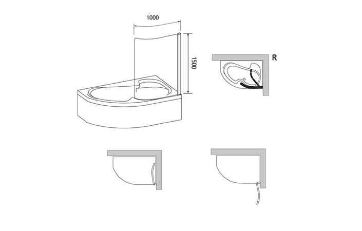 Шторка для ванни одноелементна CVSK1 ROSA 160-170 R Transparent, (7QRS0100Y1) RAVAK - Зображення 1853318-b7146.jpg