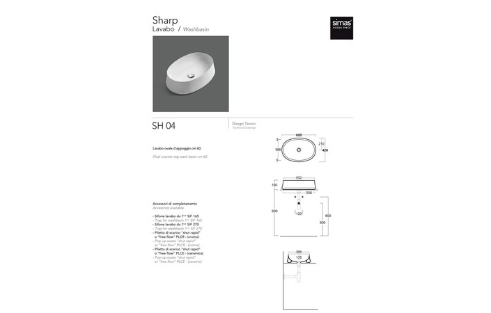 Умивальник Sharp SH 04 Mirto matt SIMAS - Зображення 1855656-8a44f.jpg