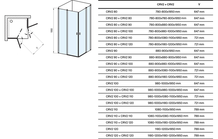 Душові двері двоелементні CHROME CRV2-100 Transparent 1QVA0U00Z1 RAVAK - Зображення 1859815-2bfd7.jpg