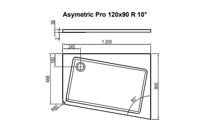 Душевой поддон правый ASYMETRIC PRO 120×90 R 10°, RAVAK - Зображення 1860370-f62c4.jpg