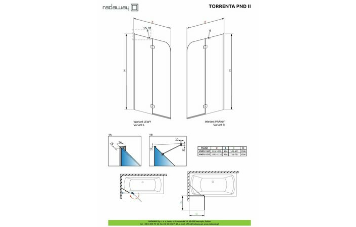 Шторка для ванны двухэлементная Torrenta PND 100 правая RADAWAY - Зображення 1864430-a4121.jpg