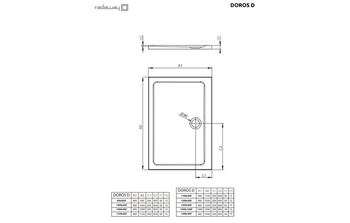 Душовий піддон Doros D Stone White 120x100 RADAWAY - Зображення 1865740-a4b1a.jpg