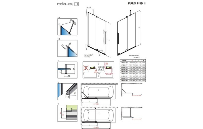 Шторка для ванни Furo Brushed Gold PND II 1000 L RADAWAY - Зображення 186580550-9d8e9.jpg