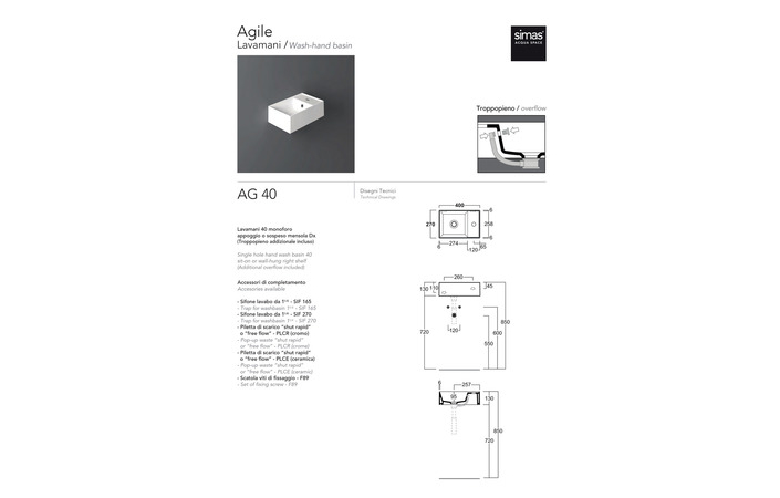 Умивальник AG 40 Agile (AG40) Glossy white SIMAS - Зображення 1872908-03a36.jpg