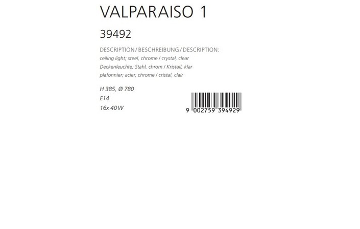Світильник VALPARAISO 1 CHROM-KRISTALLE (39492), EGLO - Зображення 1878731-da7ff.jpg