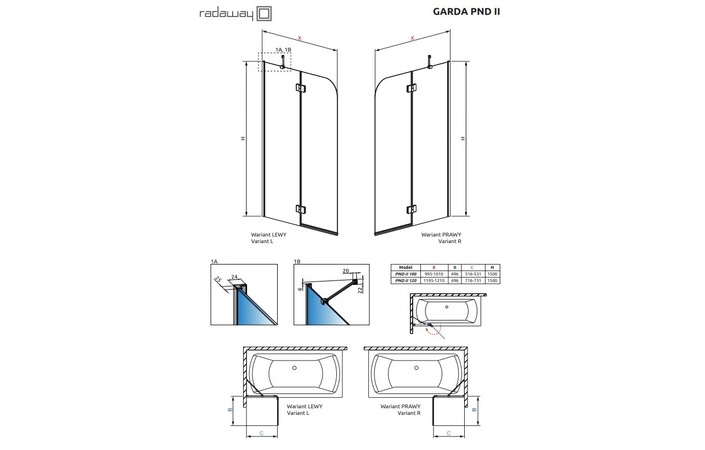 Шторка для ванни Garda Black PND II R 100x150 RADAWAY - Зображення 188598605-34c9f.jpg