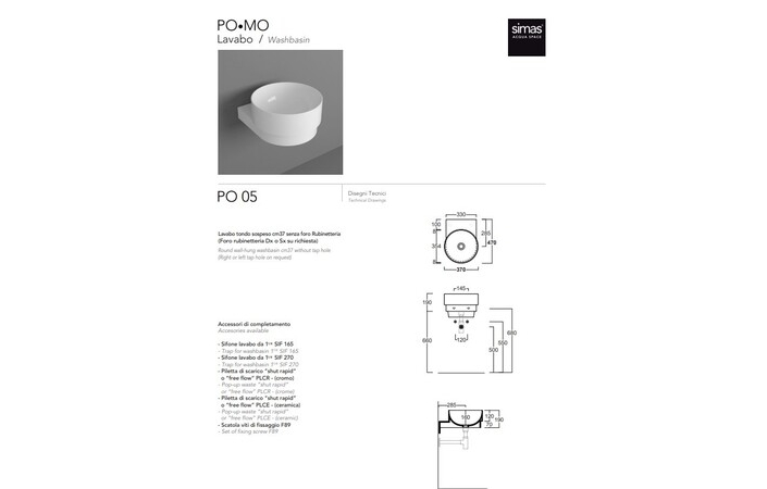 Умивальник PO.MO PO05 Rubino SIMAS - Зображення 188820034-70fca.jpg