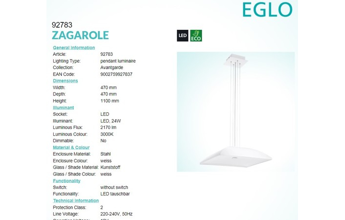 Люстра ZAGAROLE LED (92783), EGLO - Зображення 1888587-b3299.jpg