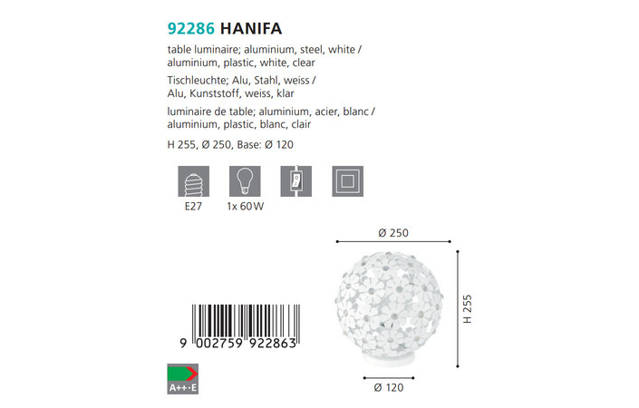 Настольная лампа HANIFA (92286), EGLO - Зображення 1888590-f9684.jpg