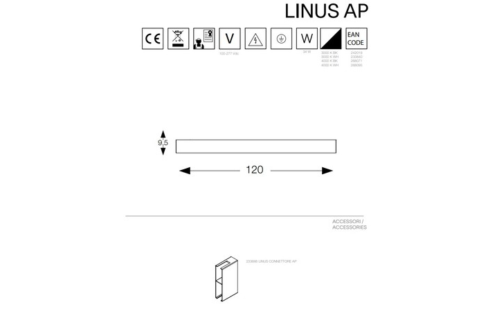Светильник LINUS AP BK 4000K (268071), IDEAL LUX - Зображення 1889640-8f132.jpg