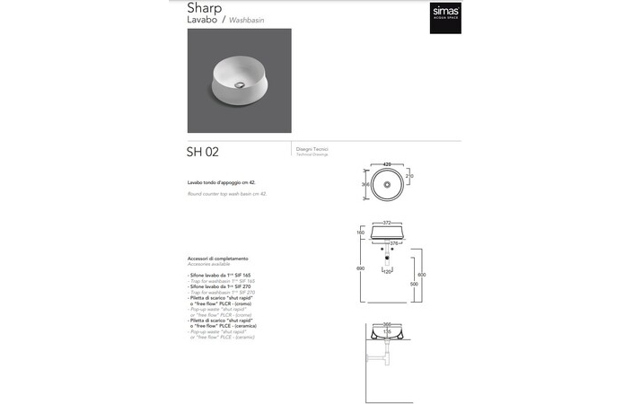 Умивальник Sharp SH 02 Moka matt SIMAS - Зображення 1895724-607e8.jpg