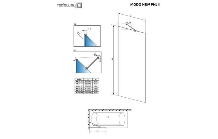 Шторка для ванни Modo New PNJ II Brushed Gold 70 RADAWAY - Зображення 189786747-0f672.jpg