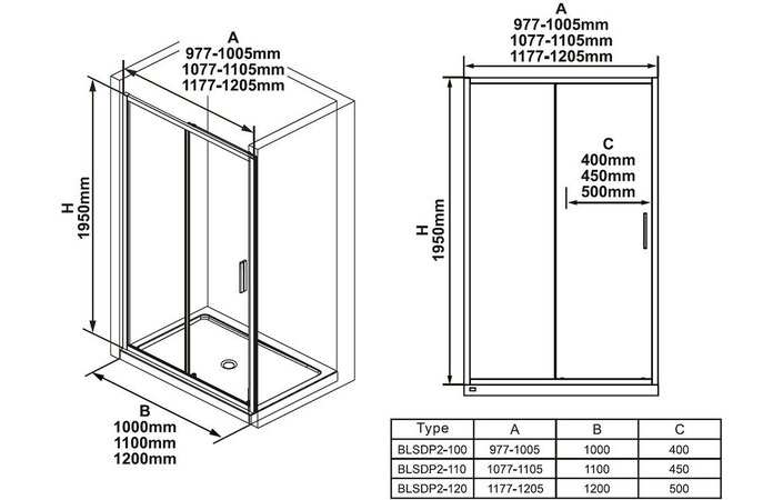 Душові двері двохелементні BLSDP2-110 Transparent RAVAK - Зображення 1898476-15146.jpg