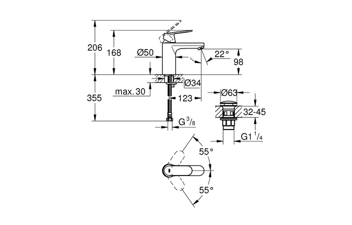 Смеситель для умывальника Eurosmart Cosmopolitan M-Size 23926000 Grohe - Зображення 1901850-58201.jpg