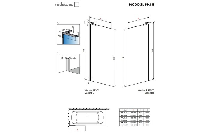 Шторка для ванни Modo SL White PNJ II L 100 RADAWAY - Зображення 191210927-c9df1.jpg