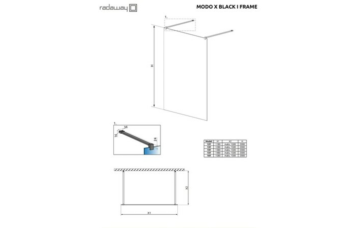 Душова стінка Modo X Black I 140 Frame RADAWAY - Зображення 1922449-5ac07.jpg