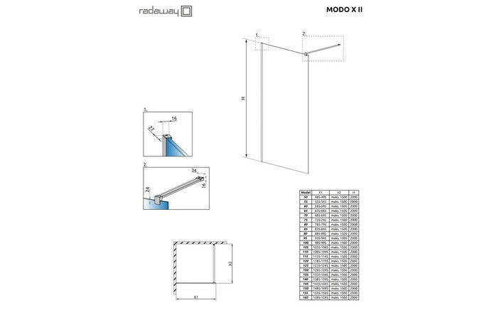 Душевая стенка Modo X II 1001-1600x2501-3000 RADAWAY - Зображення 1922705-cfe07.jpg