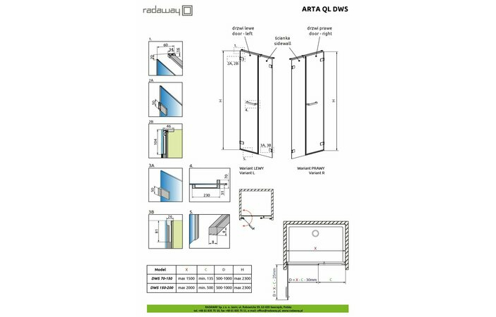 Душові двері Arta QL DWS 70-150 L RADAWAY - Зображення 1927879-e1347.jpg