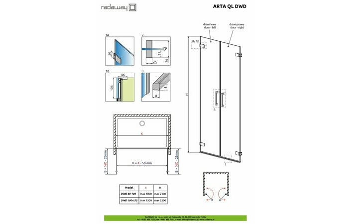 Душові двері Arta QL DWD 50-75 L RADAWAY - Зображення 1927883-3c387.jpg