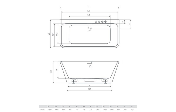Ванна прямоугольная Gloria 150x72 RADAWAY - Зображення 193771103-8d281.jpg
