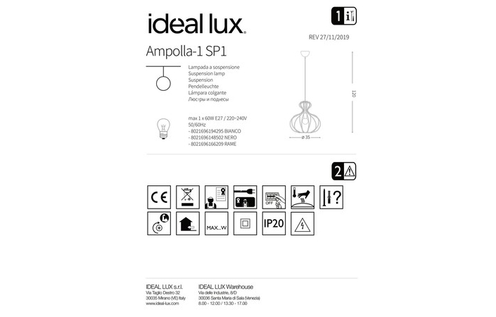 Люстра AMPOLLA-1 SP1 RAME (166209), IDEAL LUX - Зображення 194295--.jpg