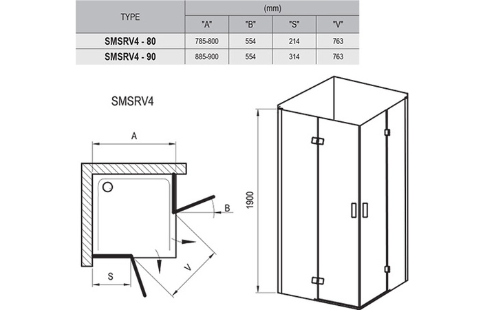Душевая кабина SMARTLINE SMSRV4-80 Transparent, RAVAK - Зображення 1SV44A00Z1-2.jpg