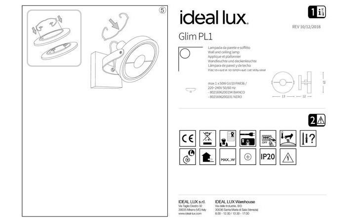 Спот GLIM PL1 BIANCO (200194), IDEAL LUX - Зображення 200194_IST.jpg