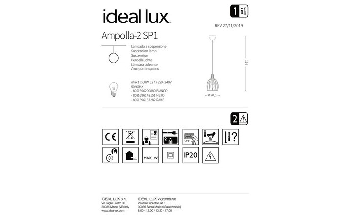 Люстра AMPOLLA-2 SP1 BIANCO (200880), IDEAL LUX - Зображення 200880_.jpg