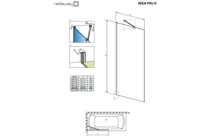 Шторка для ванни Idea Brushed Gold PNJ II 90 RADAWAY - Зображення 204397241-3373e.jpg