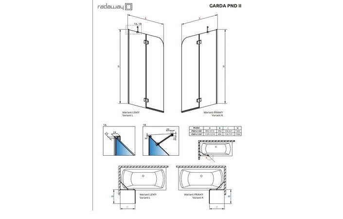 Шторка для ванни Garda Chrome PND II R 120x150 RADAWAY - Зображення 205292143-43c08.jpg
